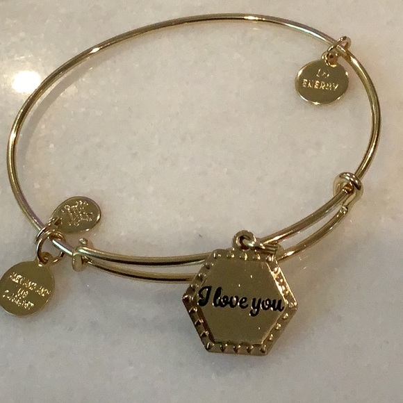 Alex and Ani “Because I Love You” Charm Bangle Gold Bracelet. Brand New. - Picture 1 of 2